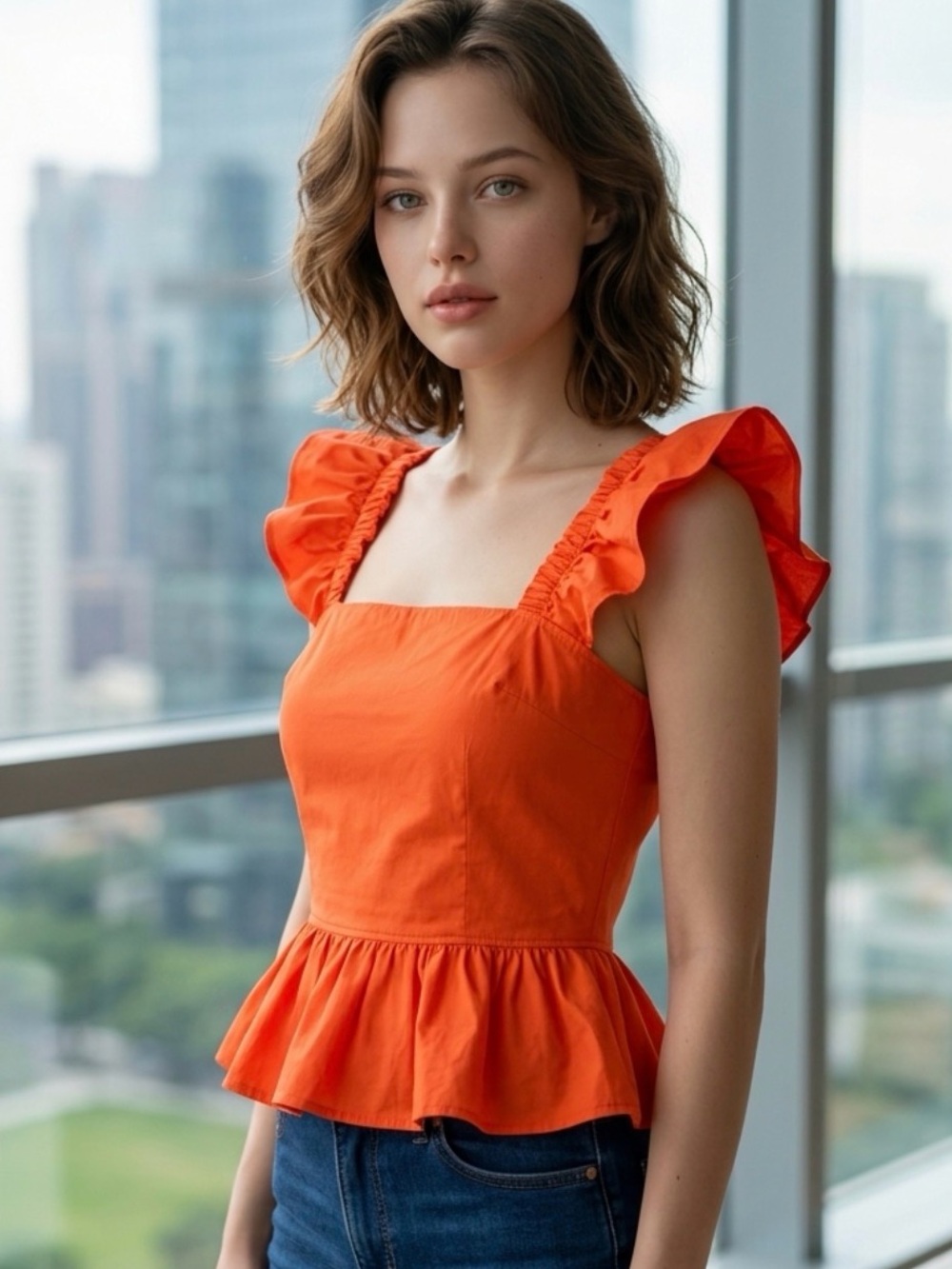 Orange Back Tie Ruffled Crop-top Size S
